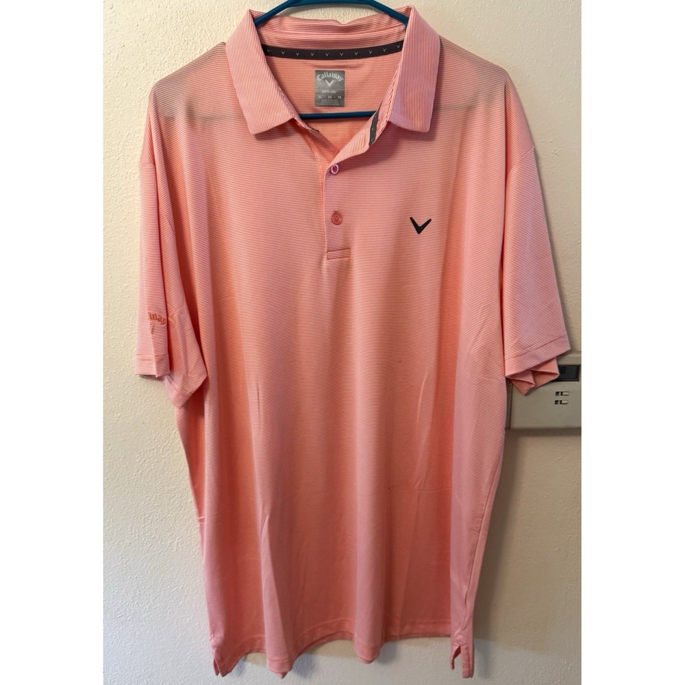 Callaway Opti-Dri Men's XL Coral Striped Golf Polo Short Sleeve Moisture Wicking